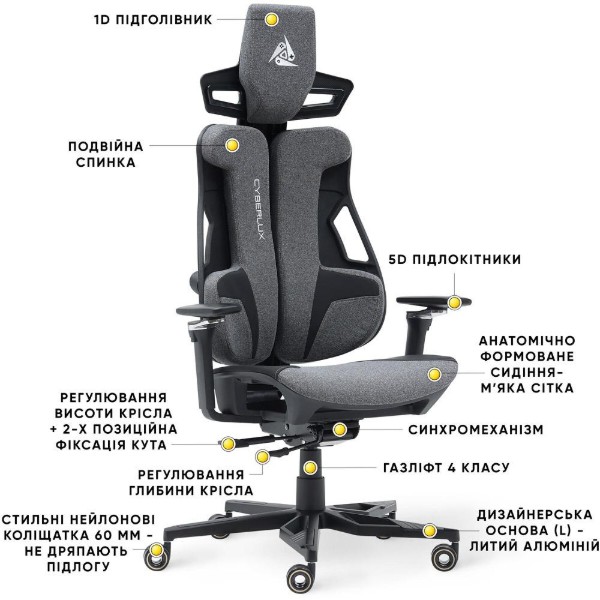 Фото - Кресло для геймеров Cyberlux V10 Fabric Grey (GM-V10 FG)
